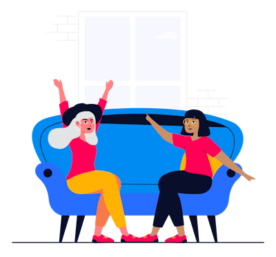 Illustration de deux personnes discutant sur un canapé